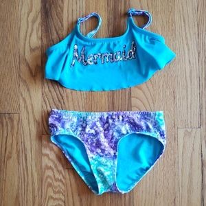 Girls Justice mermaid two piece bathing suit sz 7